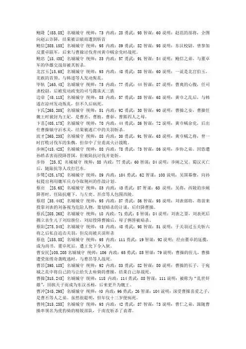 (热血三国)名将属性及概况