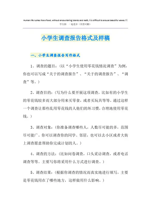 小学生调查报告格式及样稿