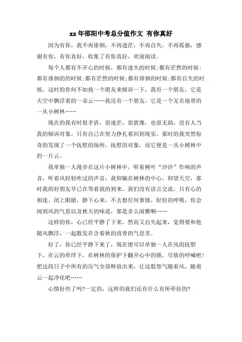 邵阳中考满分作文 有你真好