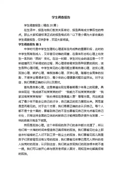 学生调查报告（集锦15篇）