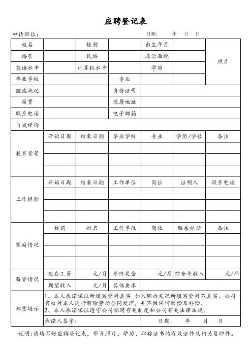 应聘登记表