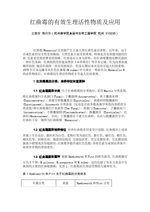 红曲霉的有效生理活性物质及应用