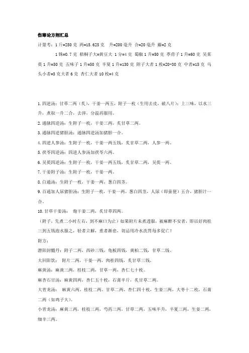 伤寒论方剂汇总