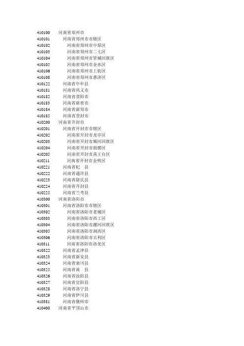 410100河南省郑州市代码