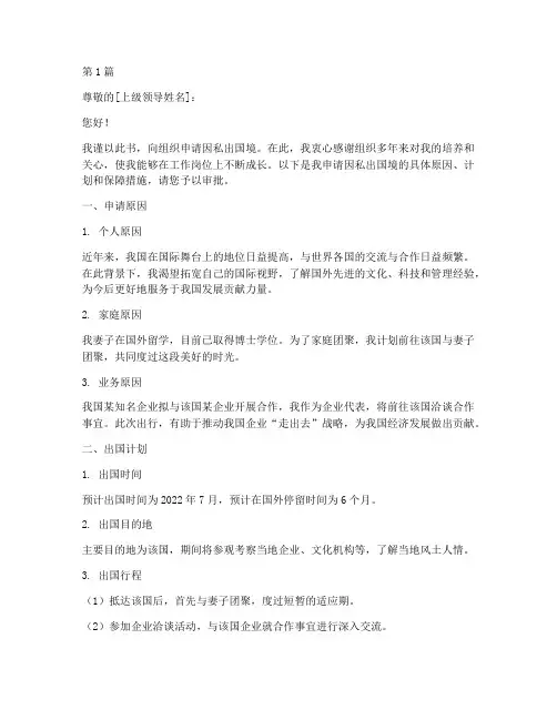 公职人员个人因私出国境申请书(3篇)