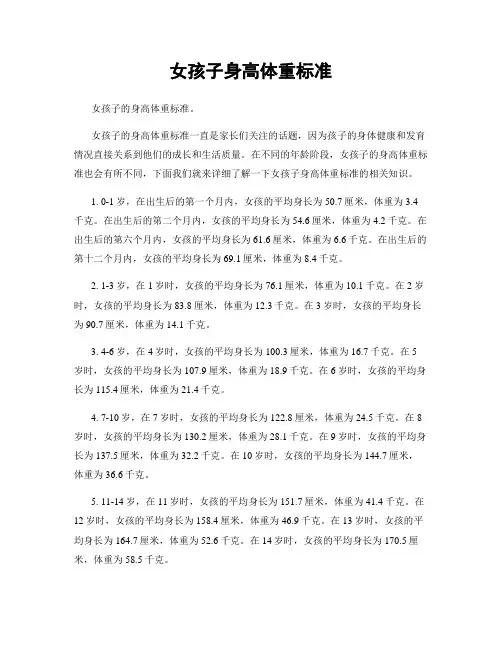 女孩子身高体重标准