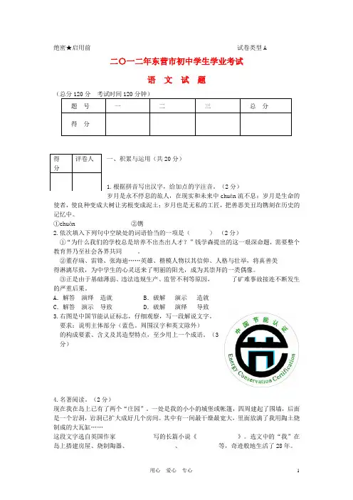 山东省东营市中考语文真题试题