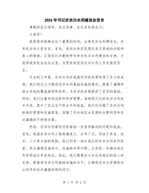2024年书记在农田水利建设会发言