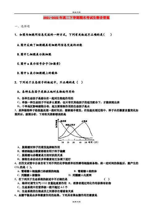 2021-2022年高二下学期期末考试生物含答案