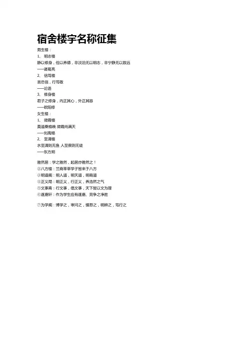 宿舍楼宇名称征集