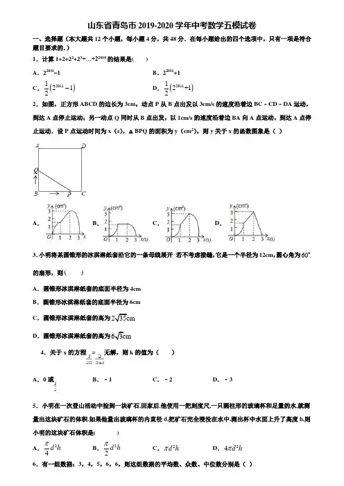 山东省青岛市2019-2020学年中考数学五模试卷含解析