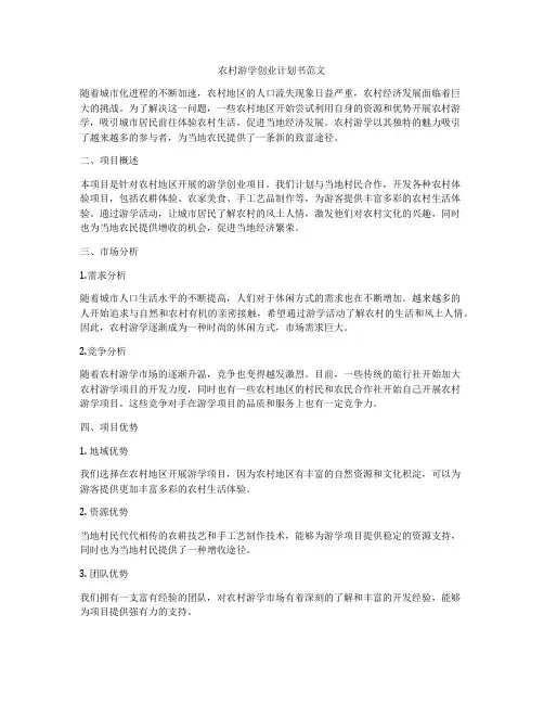 农村游学创业计划书范文