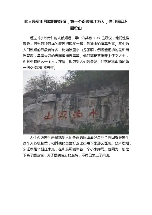 此人是梁山最聪明的好汉，第一个识破宋江为人，借口探母不回梁山
