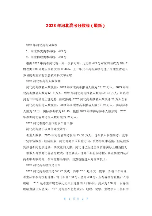 2023年河北高考分数线(最新)