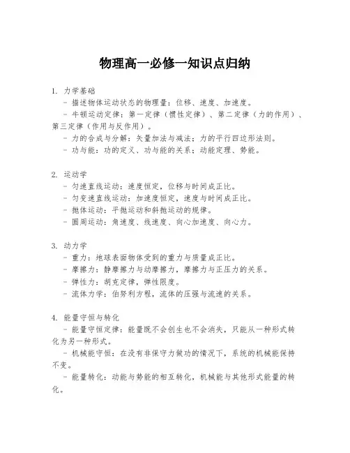 物理高一必修一知识点归纳