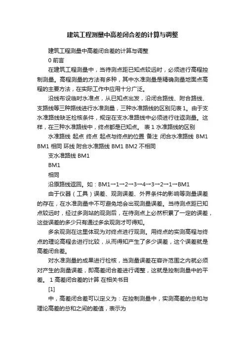 建筑工程测量中高差闭合差的计算与调整