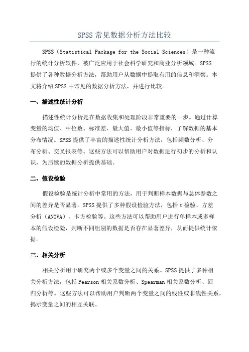 SPSS常见数据分析方法比较