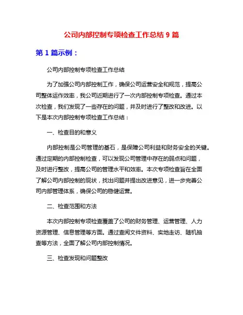 公司内部控制专项检查工作总结9篇