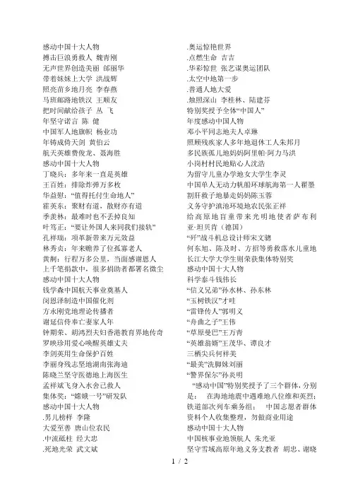 历年感动中国人物2005-2011