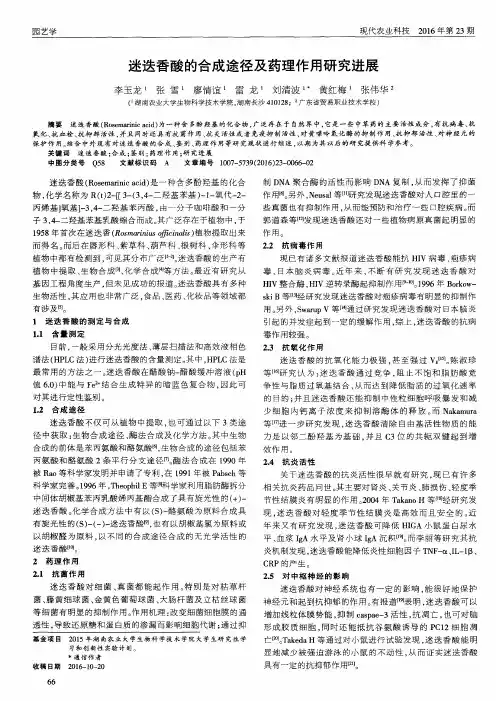 迷迭香酸的合成途径及药理作用研究进展