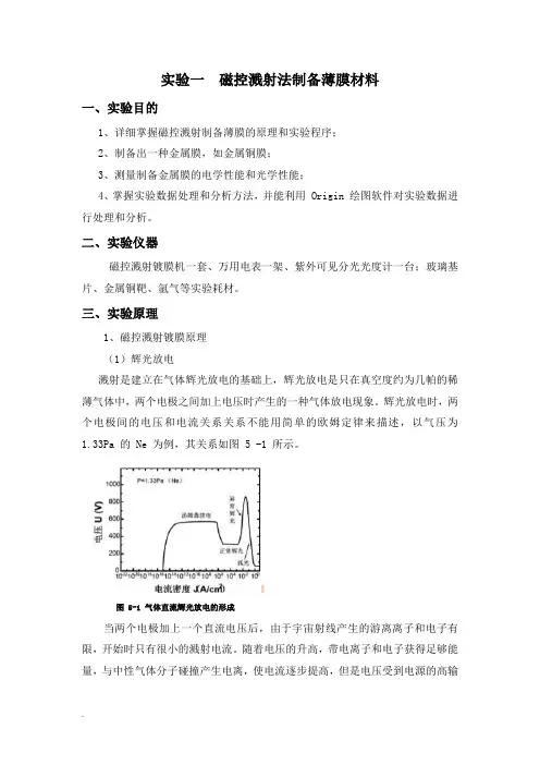 磁控溅射法制备薄膜材料实验报告