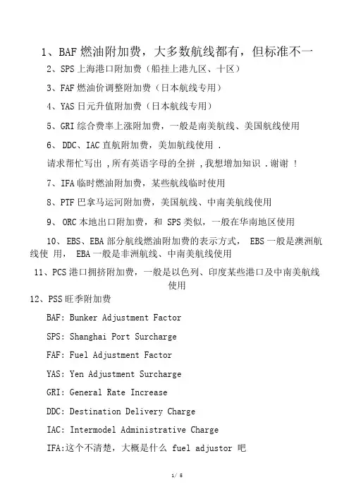 海运港口费用中英文对照