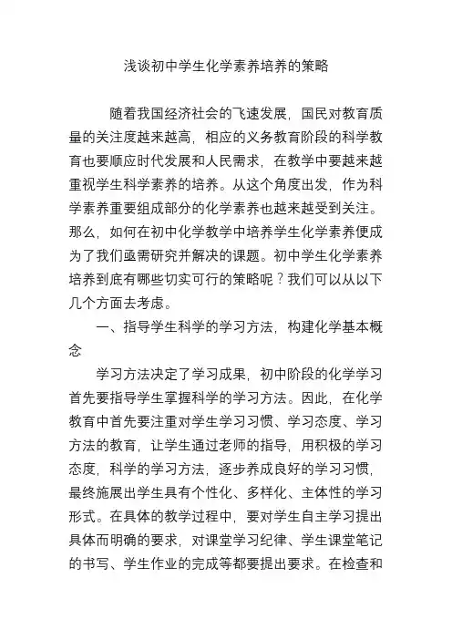 浅谈初中学生化学素养培养的策略