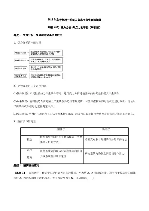 高考物理全国卷专题(07)受力分析 共点力的平衡(解析版)
