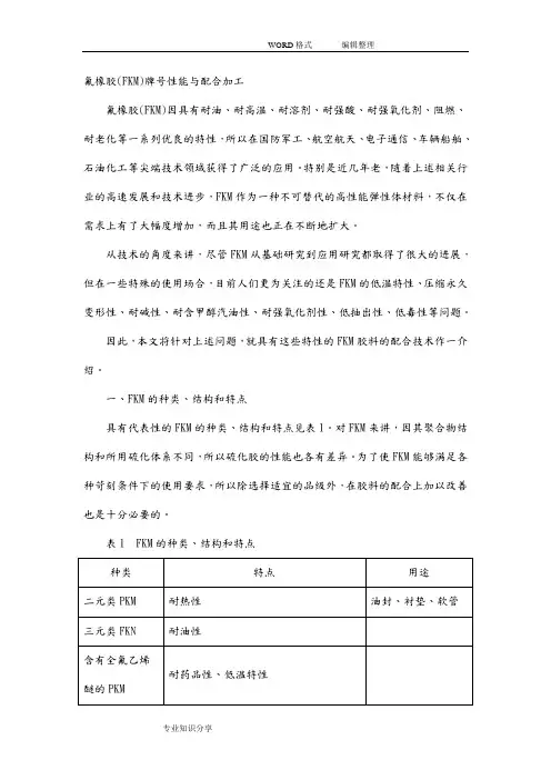 氟橡胶(FKM)牌号性能和配合加工
