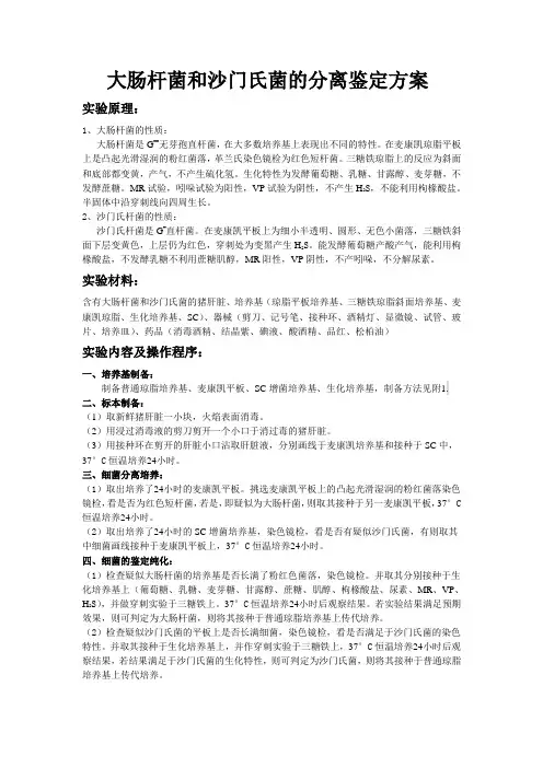 大肠杆菌和沙门氏菌的分离鉴定方案