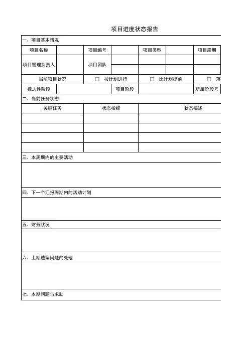 项目进度状态报告