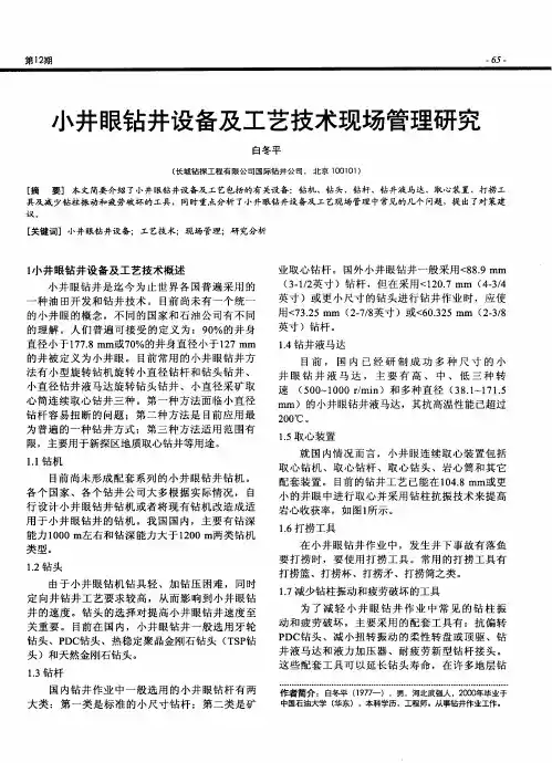 小井眼钻井设备及工艺技术现场管理研究