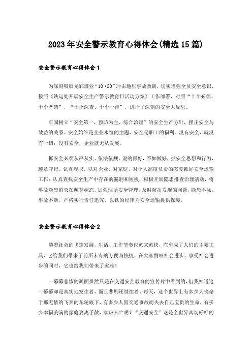 2023年安全警示教育心得体会(精选15篇)