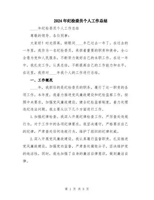 2024年纪检委员个人工作总结
