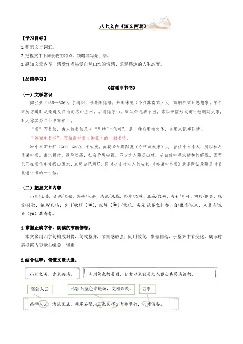 第11课《短文二篇》导学案  统编版语文八年级上册