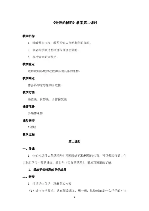 2017-2018年沪教版语文小学五年级上册《奇异的琥珀》公开课教案第二课时 (1)
