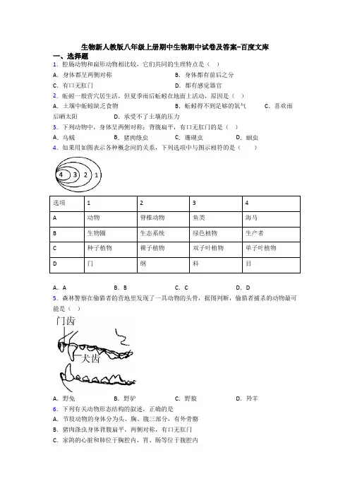 生物新人教版八年级上册期中生物期中试卷及答案-百度文库