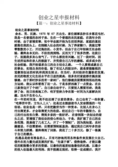 创业之星申报材料