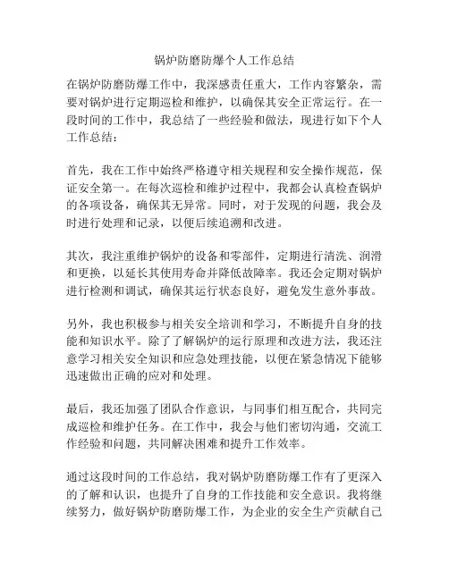 锅炉防磨防爆个人工作总结