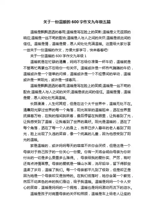 关于一份温暖的600字作文九年级五篇