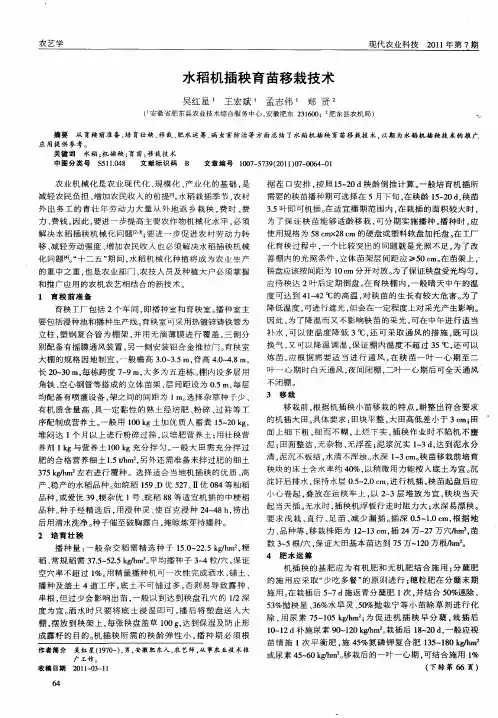 水稻机插秧育苗移栽技术
