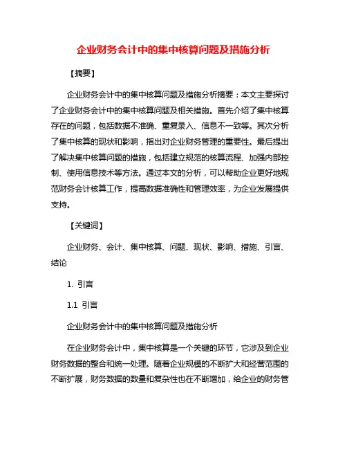 企业财务会计中的集中核算问题及措施分析