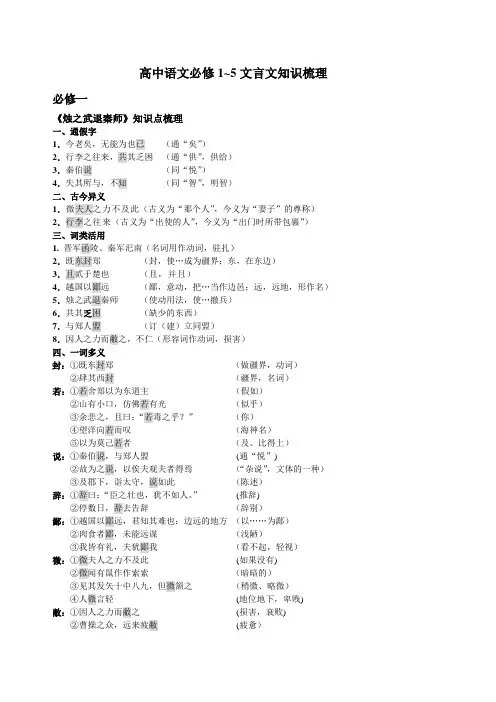 高中语文必修1-5文言文知识梳理