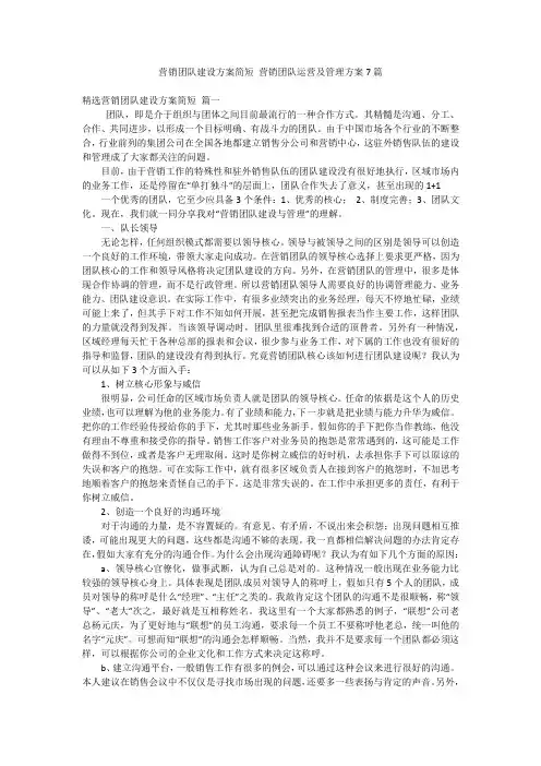 营销团队建设方案简短 营销团队运营及管理方案7篇