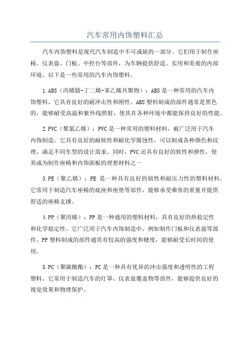 汽车常用内饰塑料汇总