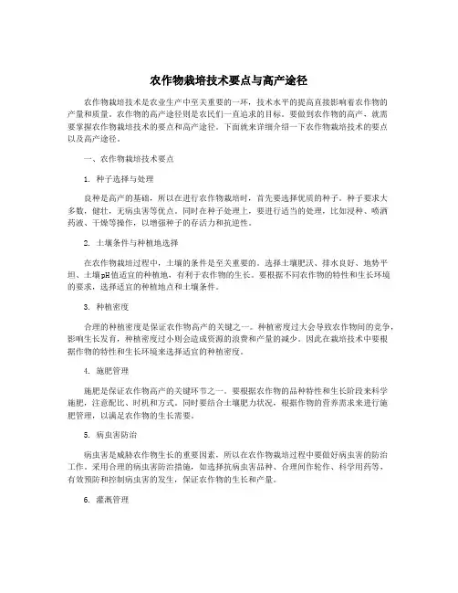 农作物栽培技术要点与高产途径