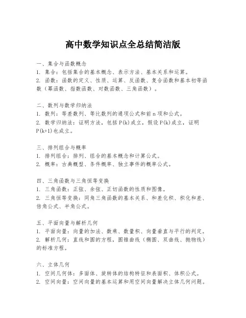 高中数学知识点全总结简洁版