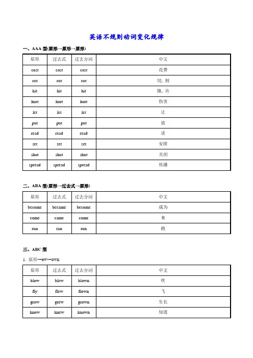 英语不规则动词变化规律
