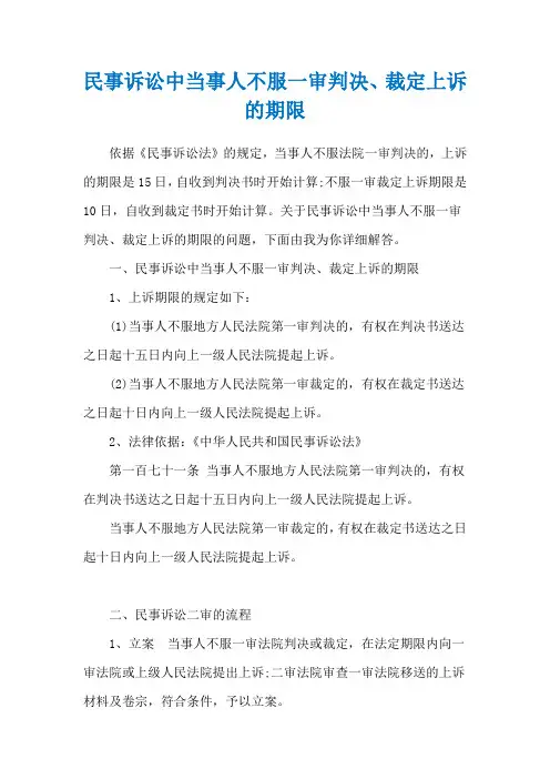 民事诉讼中当事人不服一审判决、裁定上诉的期限