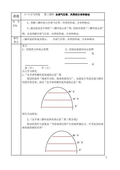 全球气压带风带的分布和移动